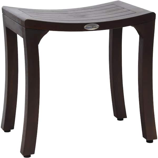 AquaTeak Patented 18 in x 12 in Asia Curve Mocha-Shield Freestanding Teak Shower Bench Walk In Shower Seat
