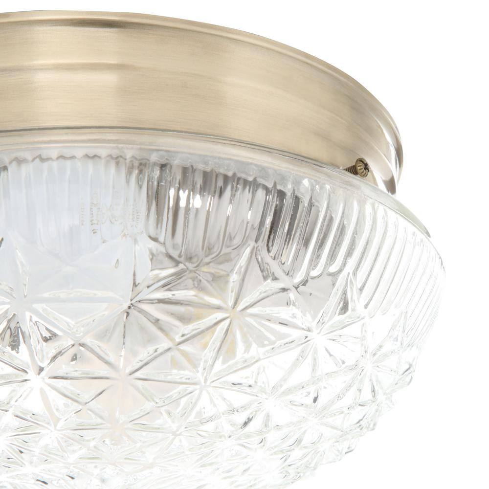 Antique Brass 9.5" Flush Mount Ceiling Fixture with Clear Faceted Glass