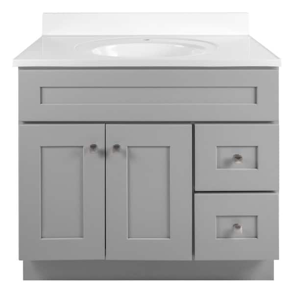 Brookings 37 in. W Single 1-Hole Sink Bathroom Vanity in Grey with White Cultured Marble Top Assembled