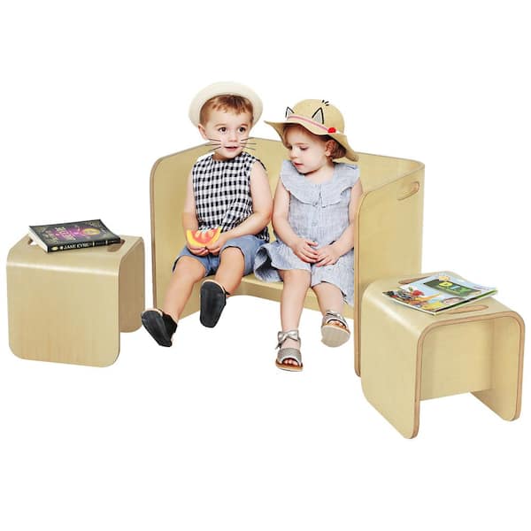 Costway 3-Piece Kids Wood Top Art Table and Chairs Set Drawing Desk with  Paper Roll Storage Shelf Bins HY10122CF - The Home Depot