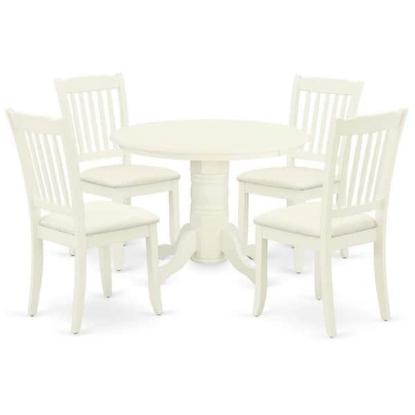 East West Furniture 5-Piece Round Buttermilk and Cherry Finish Solid Wood Top Dining table with 4-Chairs with Slat Back