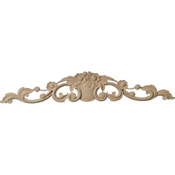 Ekena Millwork 1 in. x 36-1/2 in. x 6-1/4 in. Lindenwood Large Bradford Flower Basket Center with Scrolls