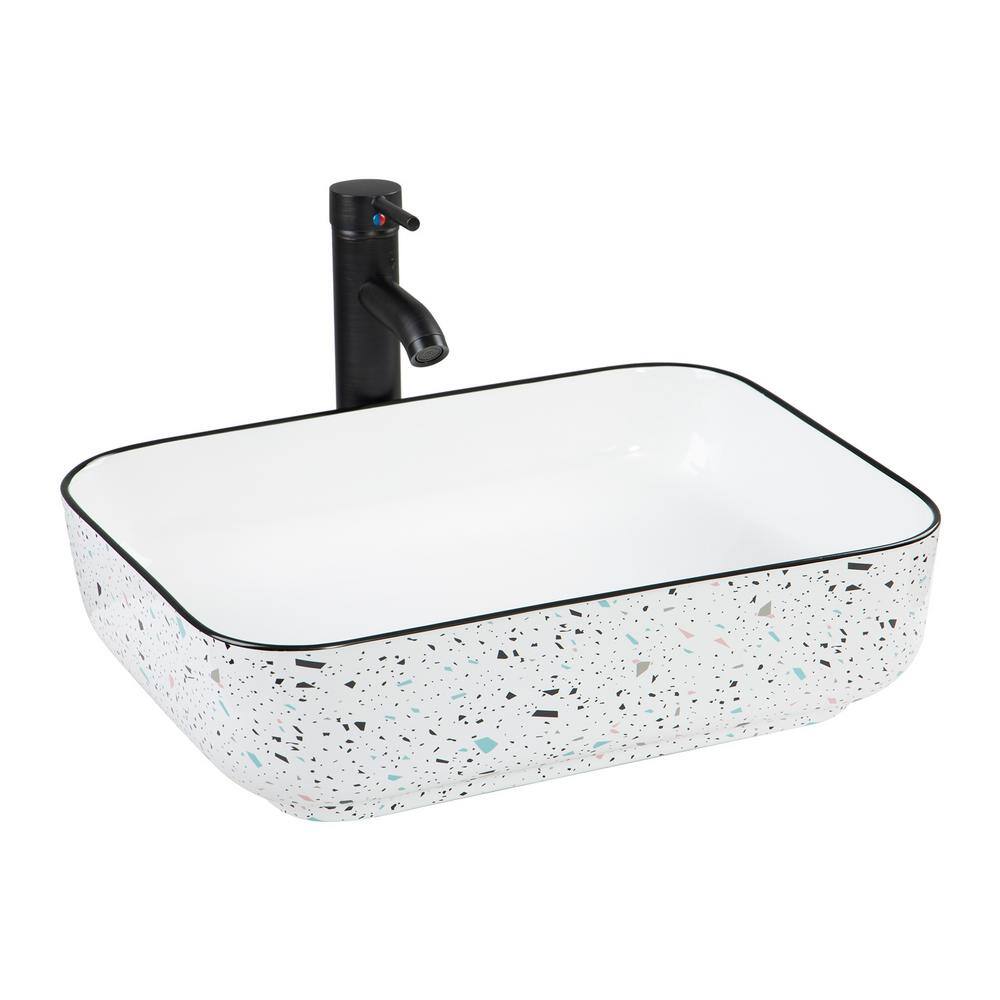 cadeninc Terrazzo Pattern Ceramic Bathroom Sink, Rectangle LY-JMFX-BG1011