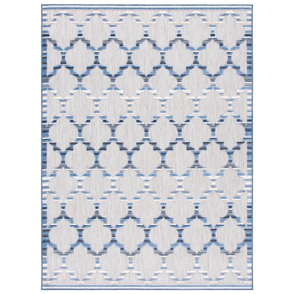 Cabana Gray/Blue 7 ft. x 9 ft. Striped Trellis Indoor/Outdoor Area Rug