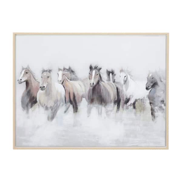 Litton Lane 1- Panel Horse Framed Wall Art with Brown Frame 30 in. x 40 in.