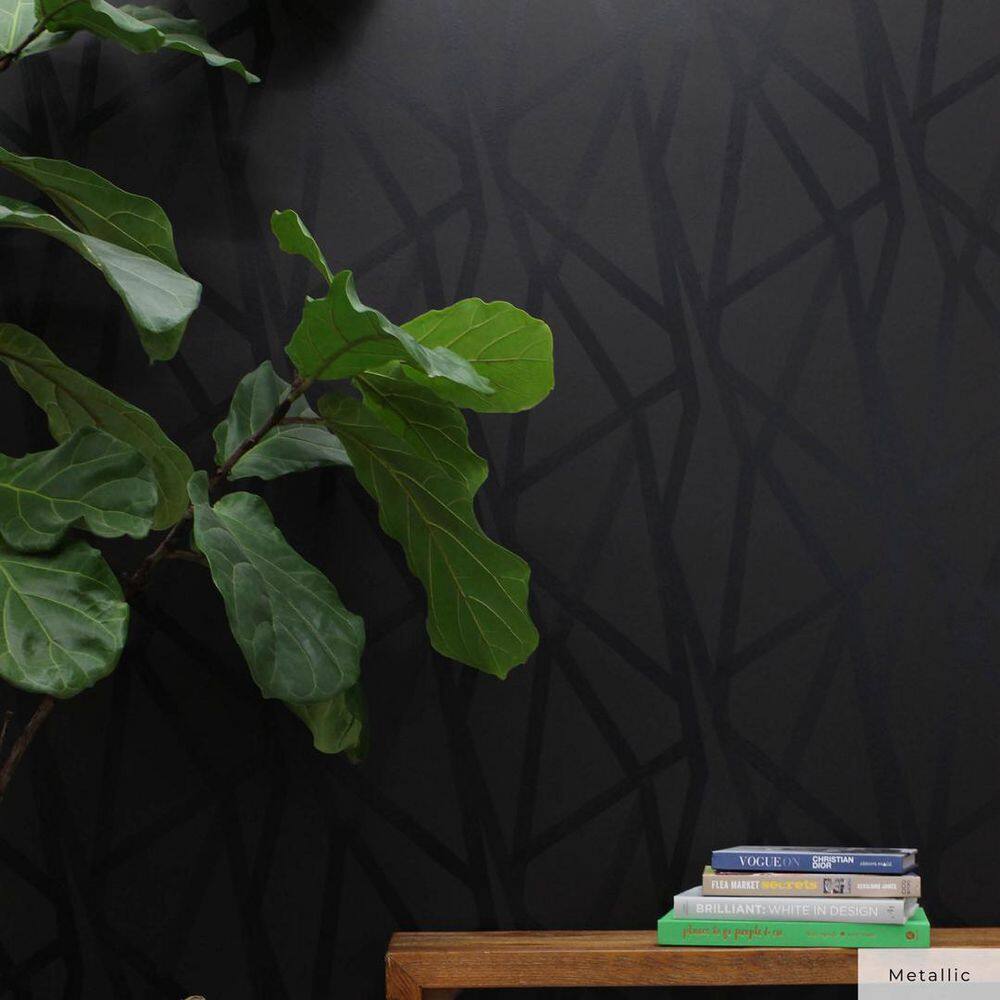 Black Geometric Self-Adhesive Peel and Stick Wallpaper Roll