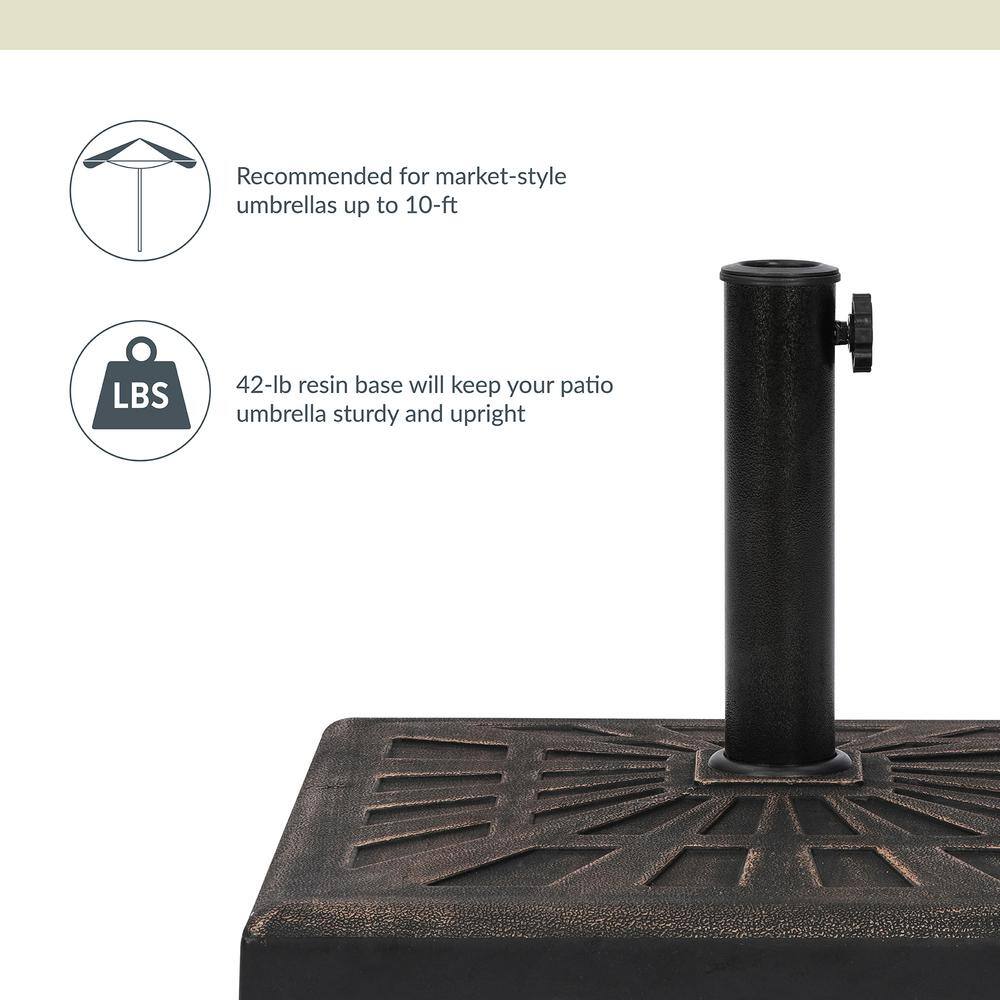 Bronze Square Resin Outdoor Umbrella Base with Textured Finish