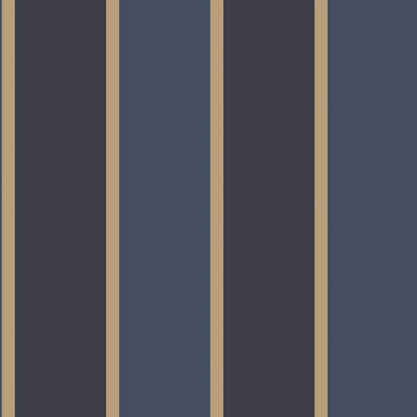 Unbranded Smart Stripes 3 Black/Blue/Gold Formal Stripe Sheen Finish Non-Pasted Vinyl on Non-Woven Wallpaper Roll