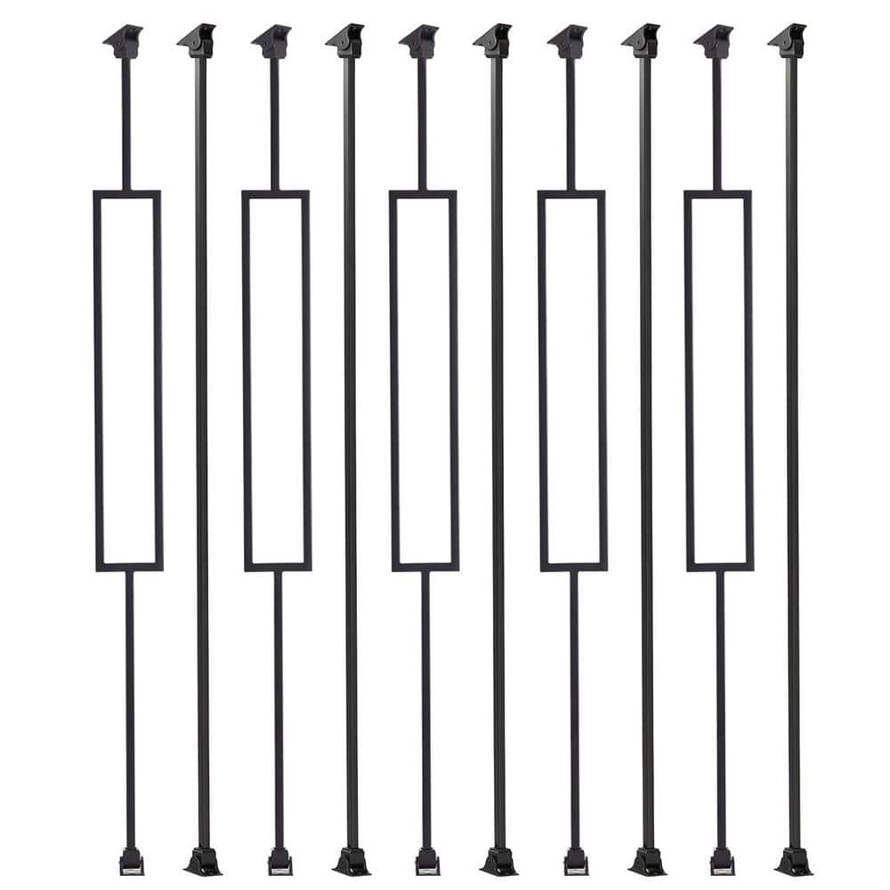 44 in. x 3.5 in. Square Panel Iron and Plain Iron Balusters and Swivel Shoes in Satin Black-(10-Pack) price history on PriceWatchPro