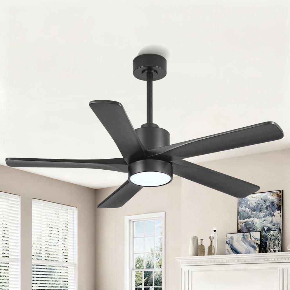 48 inch 5 Solid Wood Blades LED Indoor Black Ceiling Fan with Remote Down-rod price history on PriceWatchPro
