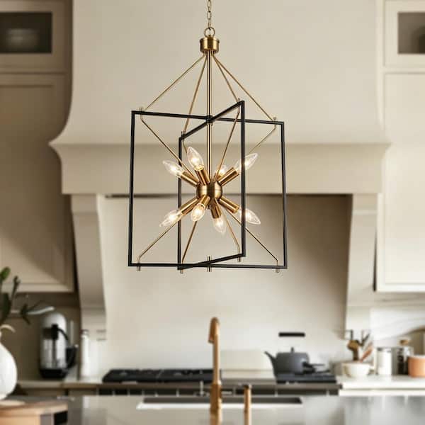 Zevni 8-Light Brass Gold Island Chandelier, Modern Farmhouse Black