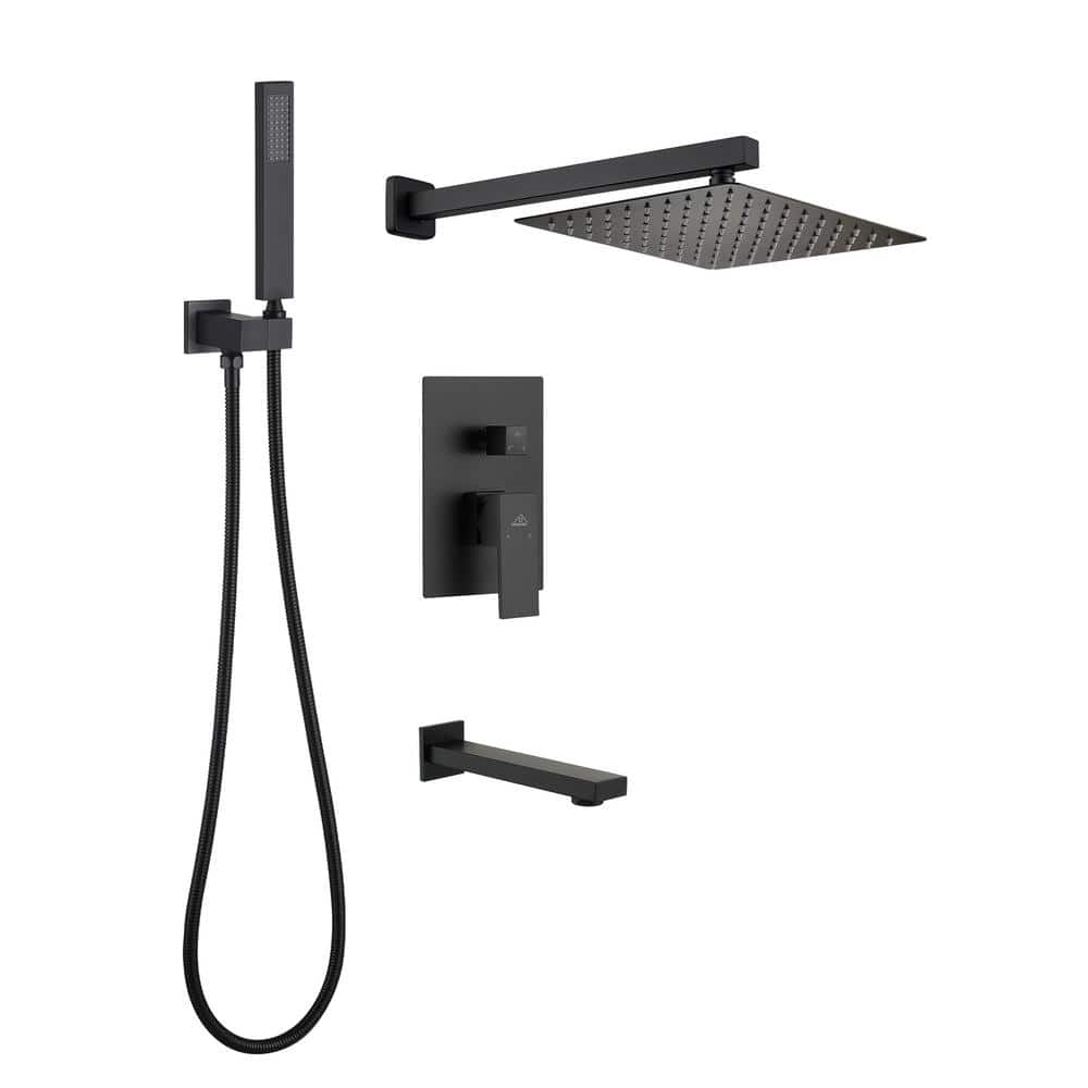 Matte Black Brass Wall Mounted Rain Shower System with Handheld
