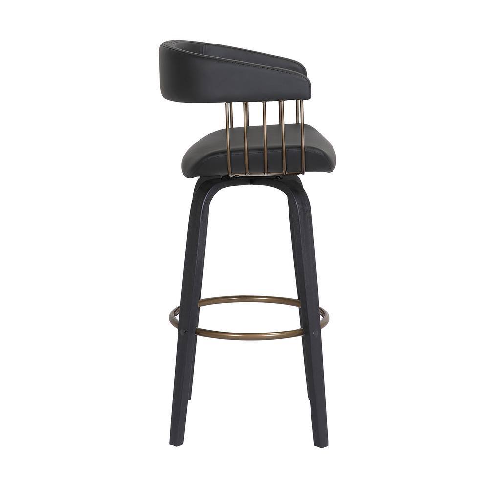 Adjustable Black Faux Leather Swivel Bar Stool with Walnut Wood