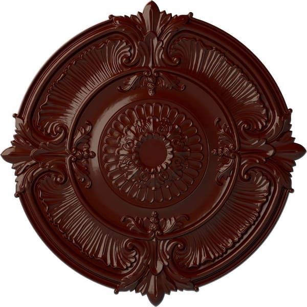 Ekena Millwork 3-1/2" x 53-1/2" x 53-1/2" Polyurethane Attica Acanthus Leaf Ceiling, Brushed Mahogany