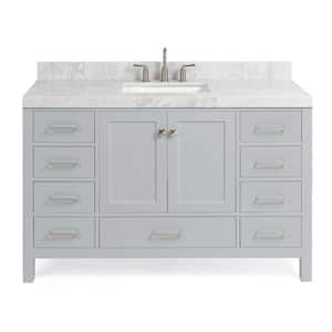 Cambridge 54 in. W x 22 in. D x 36.5 in. H Single Sink Freestanding Bath Vanity in Grey with Carrara Marble Top