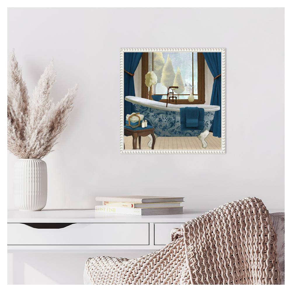 Blue and White French Provincial Canvas Bath Print with Beaded Frame