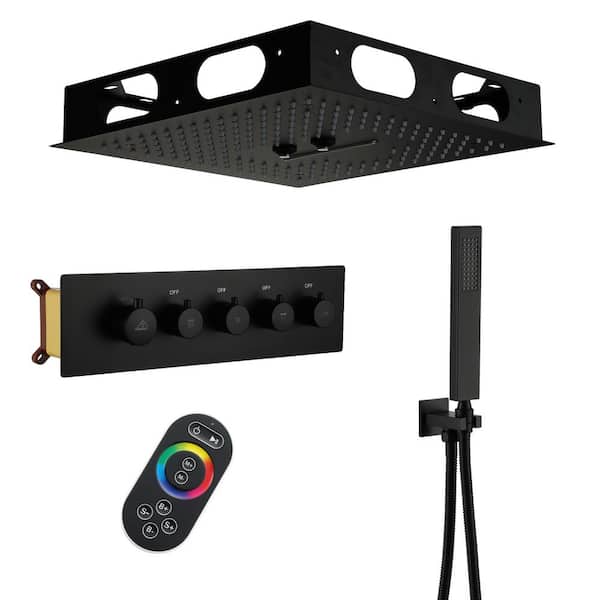 1-Spray 2.5 GPM 16 in. Ceiling Mount Dual Shower Heads Fixed and handheld Shower Heads with LED Light in Matte Black