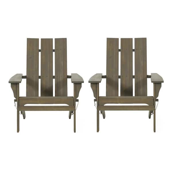 Noble House Eliphaz Gray Folding Wood Outdoor Patio Adirondack Chair (2-Pack)