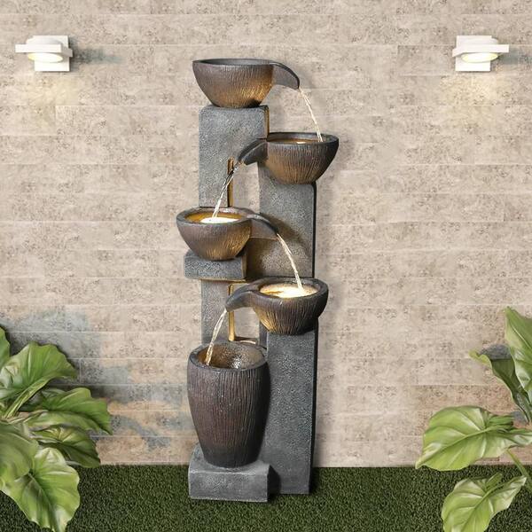 AUTMOON 39 in. H Floor Standing Cascade Indoor Outdoor Water Fountains for Garden, Patio, Deck, Porch - Yard Art Decor