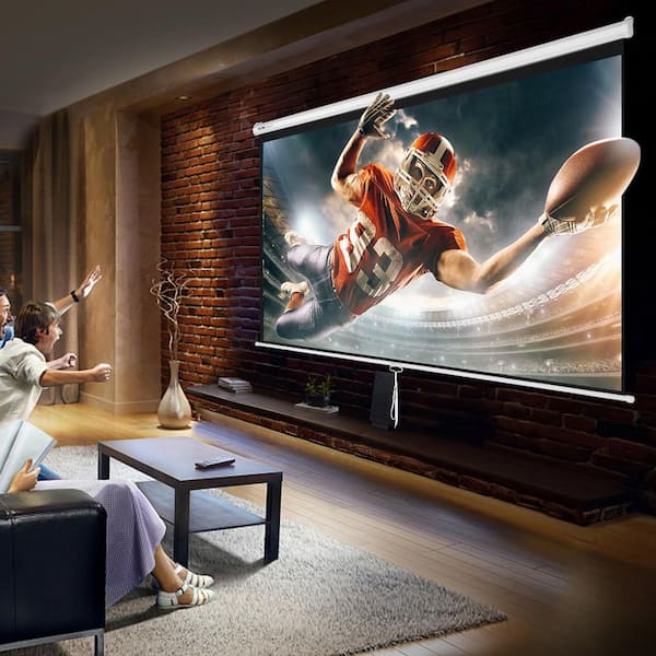 Manual Pull Down Projector Screen 100 Inch 16:9 Retractable Projection Screen HD For Indoor Home Theater Cinema School Office, Wall/Ceiling Mounted Movie Screen, Black