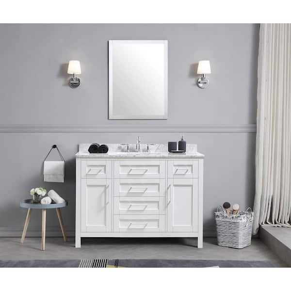 OVE Decors Wexford 48 in. W x 21 in. D x 34 in. H Single Sink Bath Vanity in White with Carrara Marble Top and Mirror