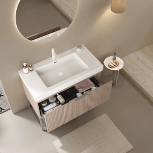 36 in. Freestanding Light Oak Bath Vanity with White Acrylic Top and White Acrylic Basin