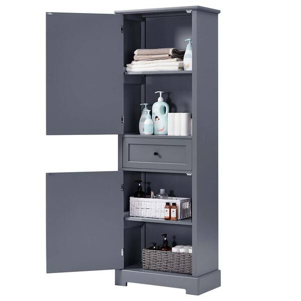 11.81 in. W x 22.24 in. D x 65.15 in. H Gray Linen Cabinet Wood