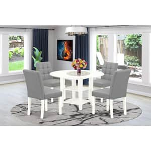 5-Piece Linen White Finish Solid Wood Top - Round Dining Room Set - Seats 4