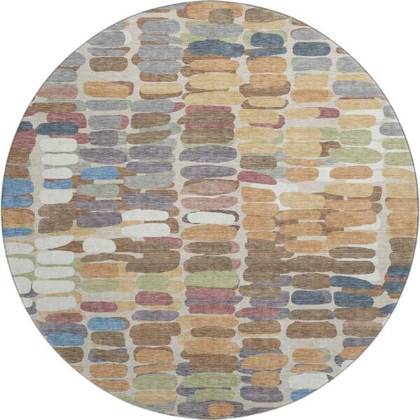 Mayfield Premium Machine Washable Abstract AMF2349 Copper 8 ft. x 8 ft. Round Rug