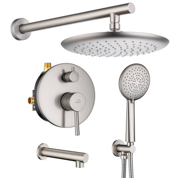 CASAINC 5-Spray Patterns 9.5 in. Tub Wall Mount Dual Shower Heads in Spot Resist Brushed Nickel