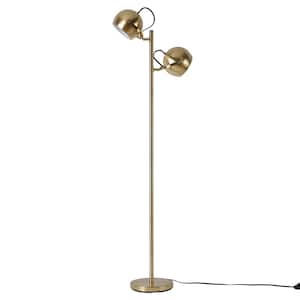 Miles 60.3 in. Matte Brass Floor Lamp with Adjustable Lamp Heads and In-Line On/Off Foot Switch