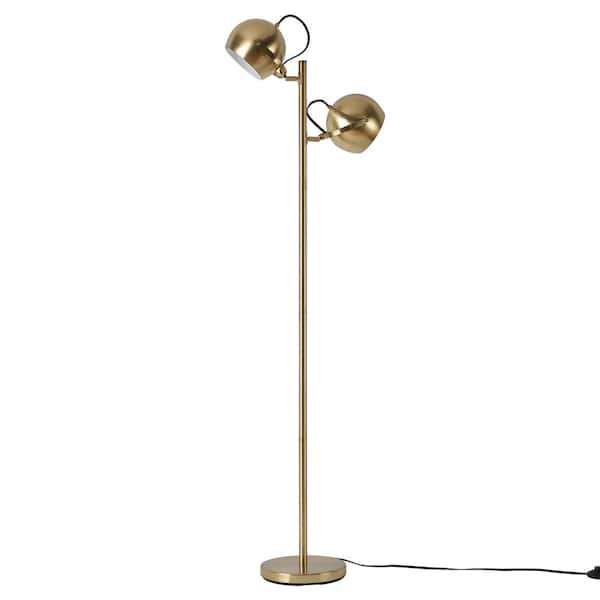 Globe Electric Miles 60.3 in. Matte Brass Floor Lamp with Adjustable Lamp Heads and In-Line On/Off Foot Switch