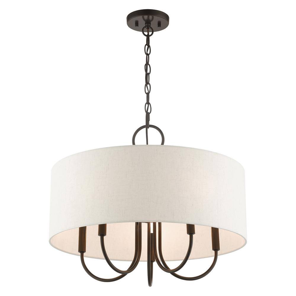 Blossom English Bronze 5-Light Pendant with Oatmeal Shade