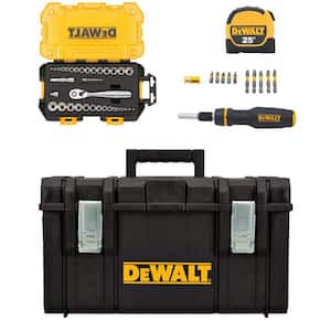 1/4 in. and 3/8 in. Drive Socket Set (34-Piece), Ratcheting Screwdriver, 25 ft. Tape Measure, and 22 in. Medium Tool Box