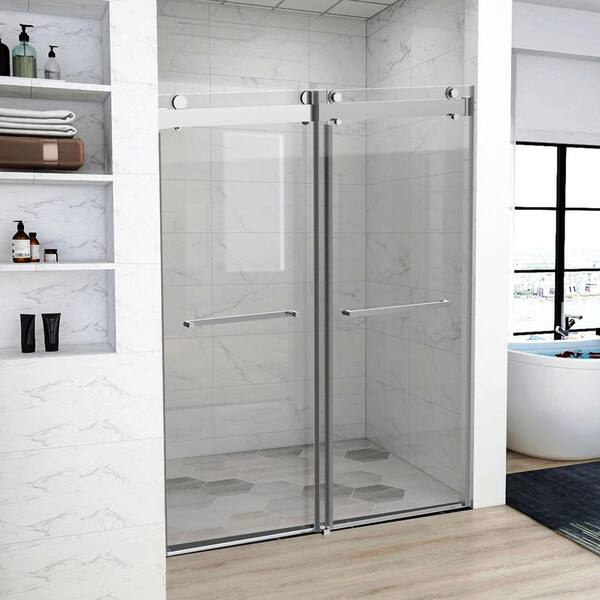 Topcraft 72 In W X 76 H Double Sliding Frameless Shower Door Enclosure Chrome Finish With Clear Glass Ds13 Ch 7276 The Home Depot Clear Glass Ds13 Ch 7276, Dual Sliding Glass Shower Doors