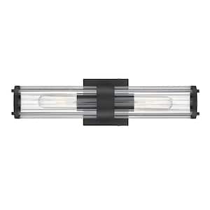 Allison 18 in. 2-Light Black Modern Industrial Vanity with Clear Ribbed Glass Shades