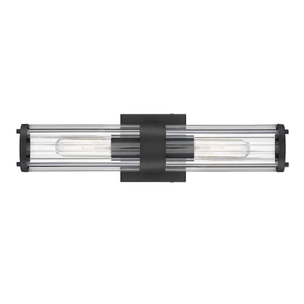 Cordelia Lighting Allison 18 in. 2-Light Black Modern Industrial Vanity with Clear Ribbed Glass Shades