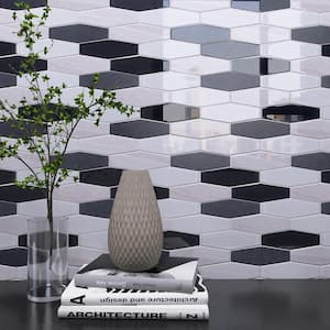 Fusion Wooden Gray 11.82 in. x 11.82 in. Honeycomb Glossy Glass Mosaic Tile (9.7 sq. ft./Case)