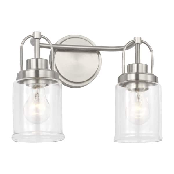 Generation Lighting - Studio Anders Medium 14 in. 2-Light Brushed Nickel Bathroom Bedroom Wall Vanity Light with Clear Glass Shades