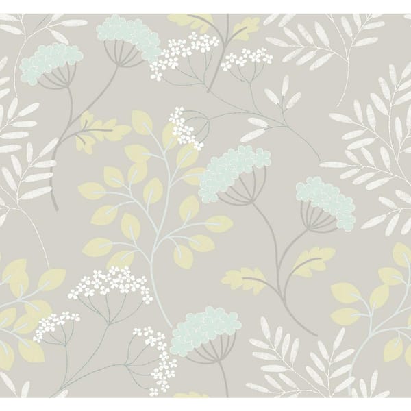 SCOTT LIVING Sorrel Light Grey Botanical Strippable Non Woven Wallpaper