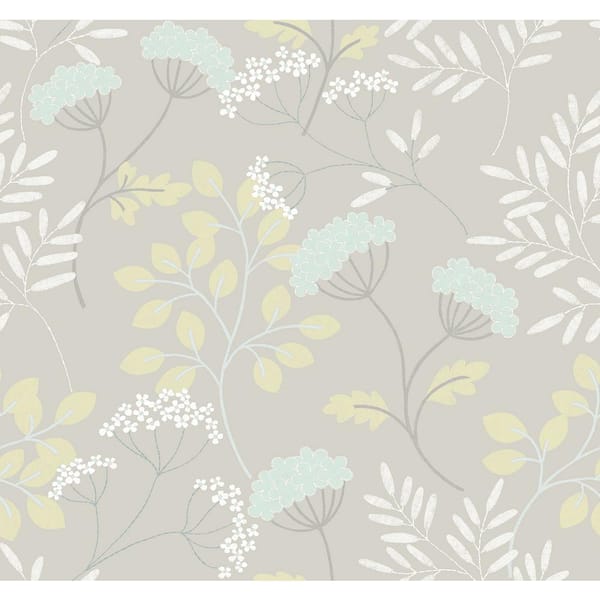 SCOTT LIVING Sorrel Light Grey Botanical Wallpaper Sample