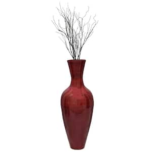 Modern Tall Bamboo Floor Vase, Fill Up with Dried Branches or Flowers, Glossy Red