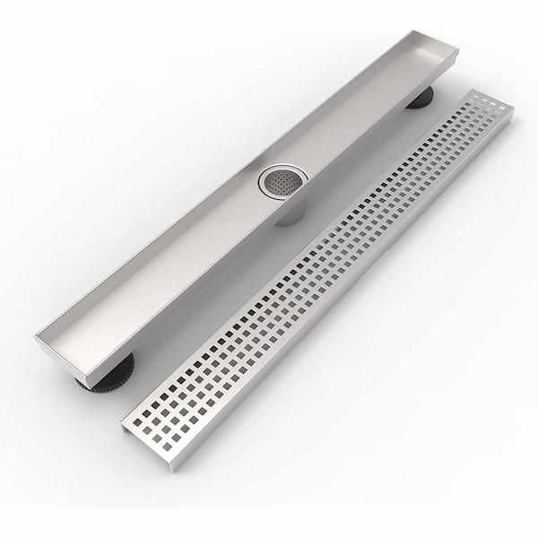 Interbath 32 in. Stainless Steel Linear Shower Drain with Tile-In Pattern Drain Cover in Brushed Nickel