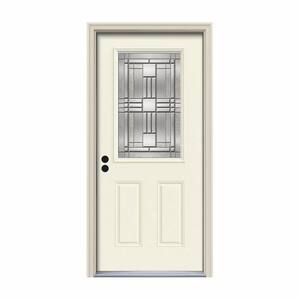 36 in. x 80 in. 1/2 Lite Cordova Vanilla Painted Steel Prehung Right-Hand Inswing Front Door w/Brickmould