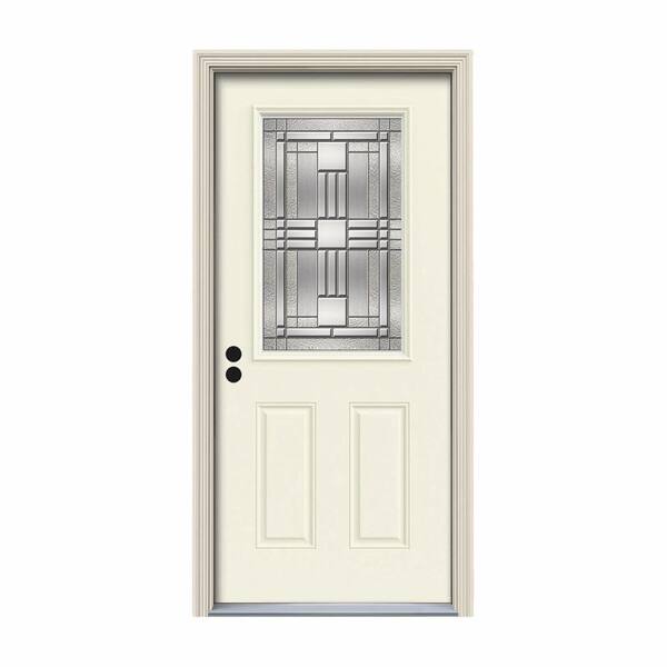 JELD-WEN 36 in. x 80 in. 1/2 Lite Cordova Vanilla Painted Steel Prehung Right-Hand Inswing Front Door w/Brickmould