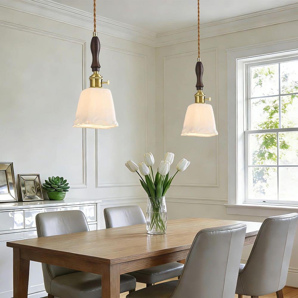HomeLighting 4.33 in. 2-Light MilkyWhite Glass Vintage Handmade Pendant Light Brass Hanging Light Fixture for Bedroom price history on PriceWatchPro
