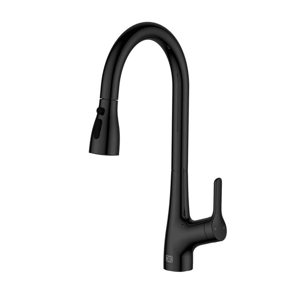 Timeless Home Matte Black 16 in. Single Handle Pull Down Sprayer Kitchen Fa