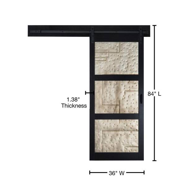 36 in. x 84 in. Metal Works Black Rustic T in. Inserts Solid Core Interior Sliding Barn Door with Rustic Hardware Kit 36 in. x 84 in. Metal Works Black Rustic T in. Inserts Solid Core Interior Sliding Barn Door with Rustic Hardware Kit