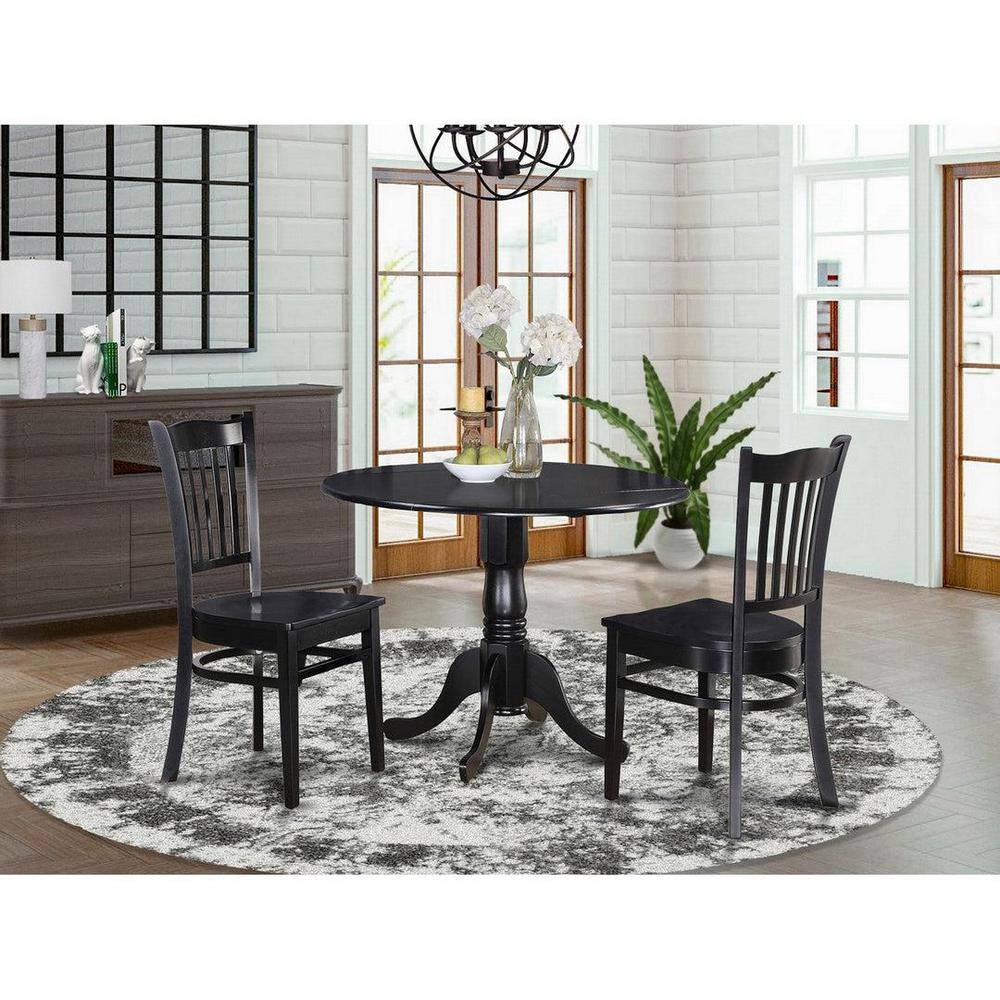 Black Wood Round Dining Table Set with Lattice Back Chairs