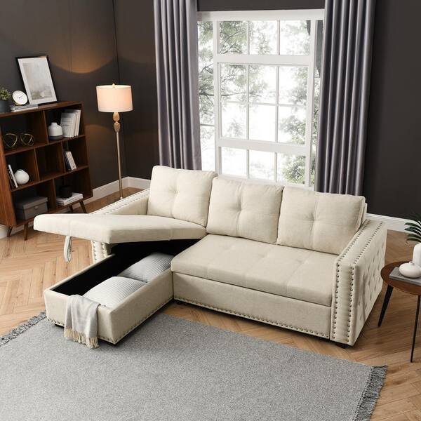 corner sofa bed with storage beige